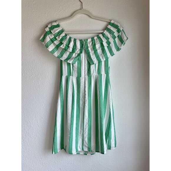 NWT Lulus Persephone White & Green Striped Off the Shoulder Ruffle Dress Size S - Picture 8 of 16